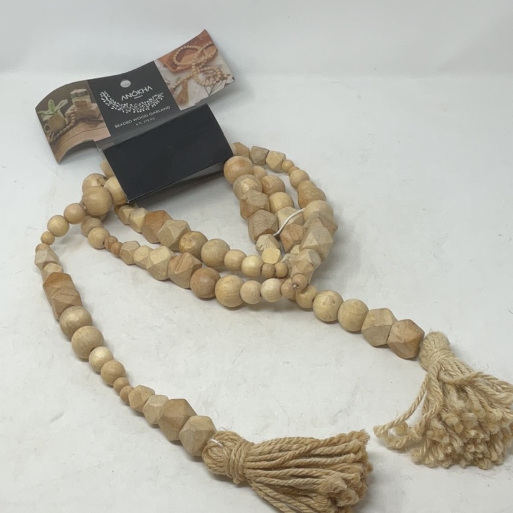 NWT Anokha 6 ft. Wooden Geometric Beaded Garland  with Tassels